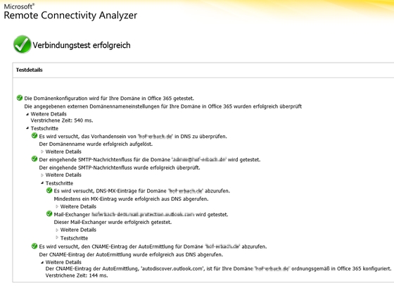 Bild 3: Mit dem Microsoft Remote Connectivity Analyzer überprüfen Sie auf Wunsch die Verbindung einer neuen Domäne mit Office 365