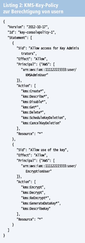 Listing 2: KMS-Key-Policy zur Berechtigung von usern