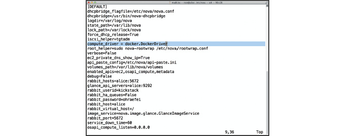 Abbildung 4: Dieser Eintrag aktiviert den seit der Havana-Release in OpenStack vorhandenen Docker-Virtualisierungstreiber.