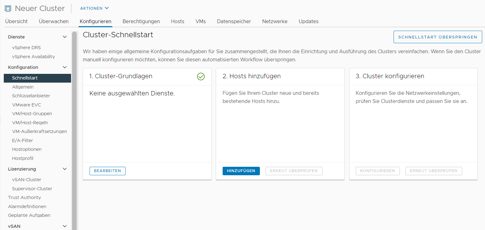 Bild 1: Der neue Cluster-Schnellstart-Assistent vereinfacht das Einrichten und Ausführen des Clusters.