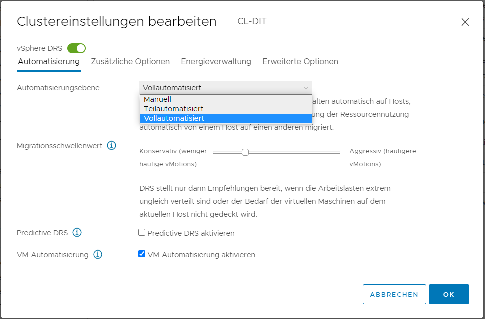 Bild 3: Im manuellen Modus gibt es nur Empfehlungen für die Erstplatzierung der VM beim Einschalten.