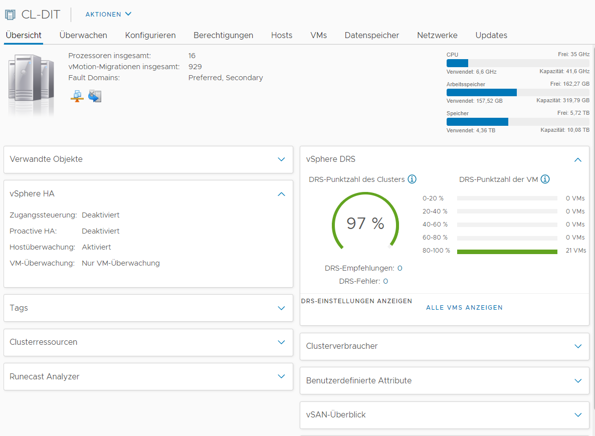 Bild 4: Die Übersicht zeigt die DRS-Punktzahl des Clusters.