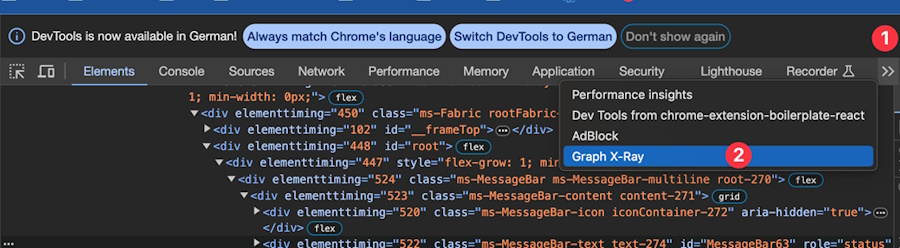 Der Zugriff auf Graph X-Ray erfolgt über eine Browsererweiterung, die sich in den DevTools integriert.