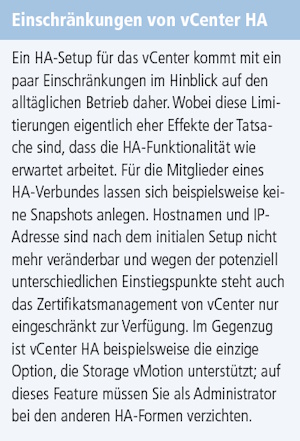 Einschränkungen von vCenter HA