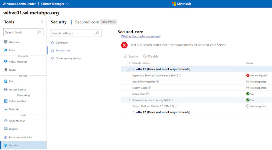 Bild 2: Das Windows Admin Center gibt einen schnellen Überblick über Sicherheitsfeatures.