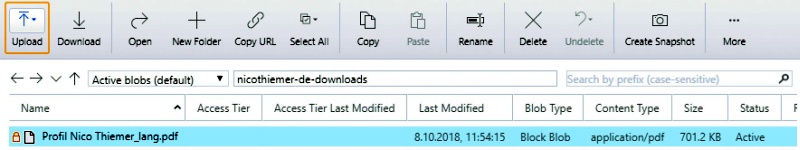 Bild 4: Der Azure-Speicher-Explorer macht mit seiner GUI gerade das Arbeiten mit einzelnen Dateien deutlich einfacher.