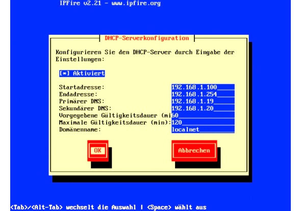 UpBild 2: Wir konfigurieren IPFire als DHCP-Server.