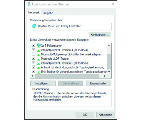 Bild 1: In den Netzwerkeinstellungen von Windows Server 2016 erfolgen die Anpassungen für IPv6.