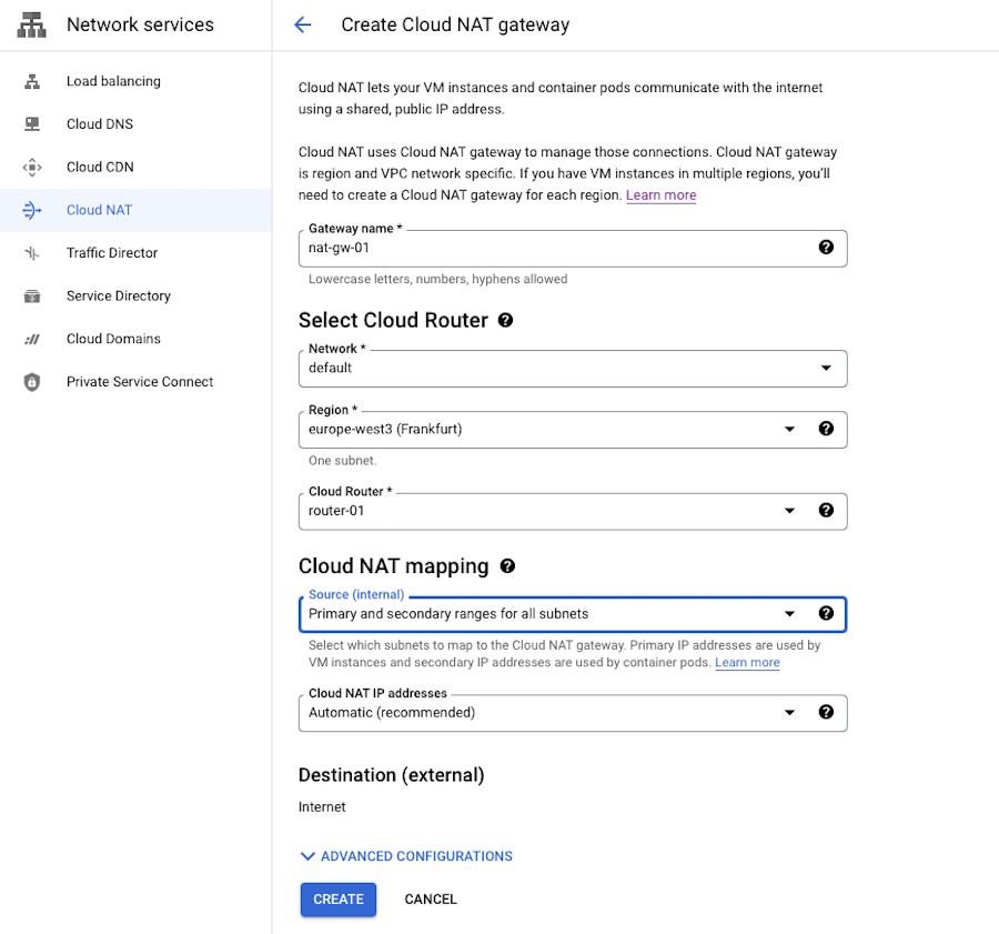 Bild 4: Beim Anlegen einer Cloud-NAT-Instanz erlauben "Secondary Ranges", eine VM mit mehreren IP-Adressen auszustatten.
