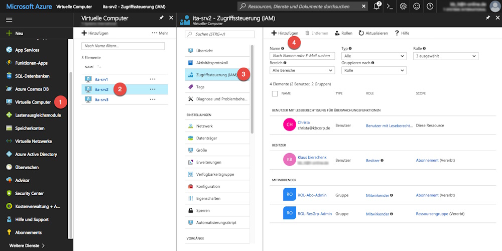 Bild 1: Über die Zugriffssteuerung gelangen Sie zu den Berechtigungen in Azure.
