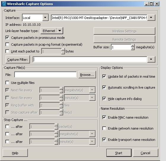 Bild 1: Die Capture Options bestimmen einige grundlegende Funktionsweisen.