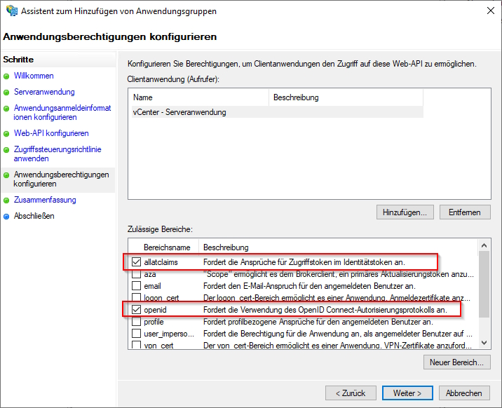 Beim Einrichten der Zugriffssteuerungsrichtlinien ist OpenID bereits vorausgewählt.