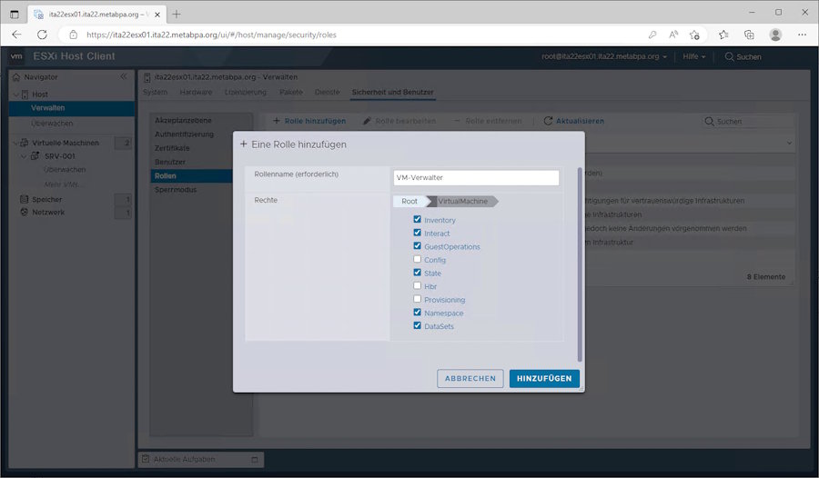 Bild 3 : Auch der Hostclient beherrscht die gesamte Palette an Berechtigungen.