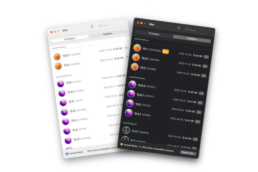 Einfachen Zugriff auf ältere macOS-Versionen bietet das MacOS Installer Super Tool. (Quelle: github.com/ninxsoft/Mist)