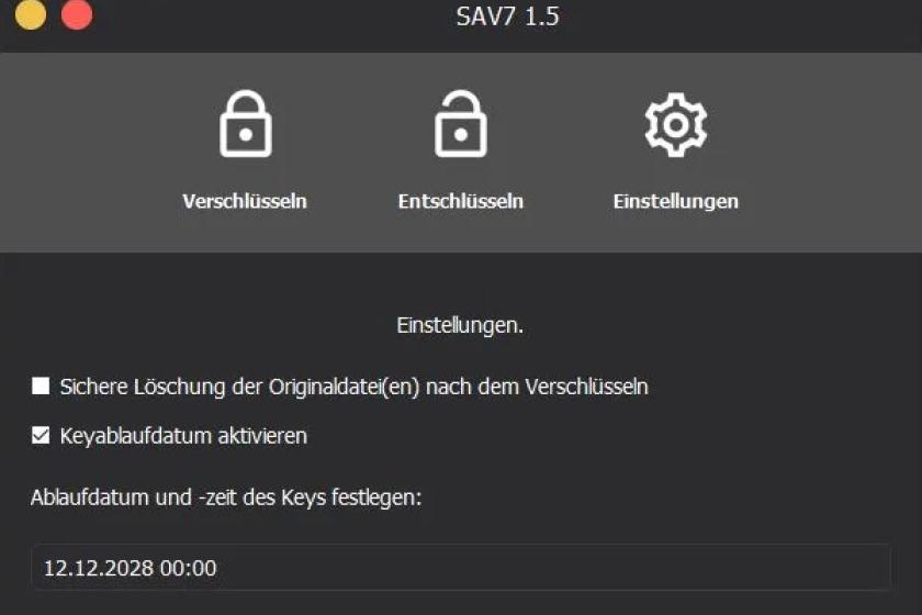 SAV7 verschlüsselt Dateien und vernichtet die Originale auf Wunsch. (Quelle: sav7.net)