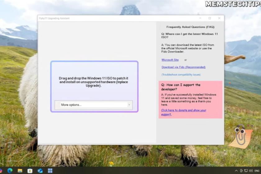 Screenshot von Flyby11 mit der Möglichkeit, ein Windows-11-ISO-File anzugeben.
