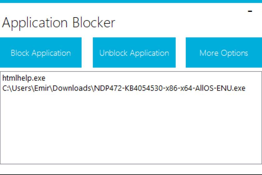 Screenshot des Tools Application Blocker mit einer aufgeführten, blockierten Anwendung.