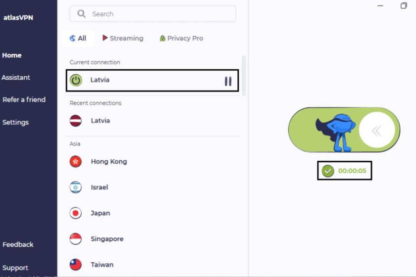 Bei der kostenfreien Version von Atlas VPN stehen weniger Server zur Auswahl als bei der Bezahlvariante.