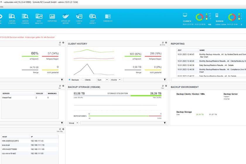 Das konfigurierbare Dashboard von BACKUP EAGLE liefert alle relevanten Daten zur Backupinfrastruktur auf einen Blick.