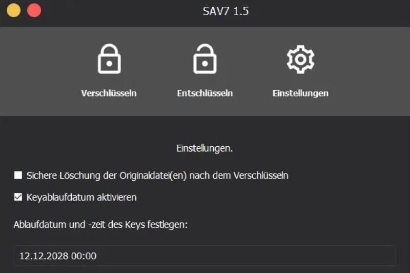 Mit SAV7 verschlüsseln Sie Dateien sicher und verpassen ihnen bei Bedarf ein Ablaufdatum. (Quelle: sav7.net)