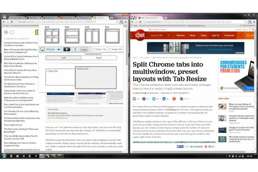 Dank des Add-ons "Tab Resize" lassen sich Browserfenster flexibel anordnen. (Quelle: Tab Resize/YouTube)