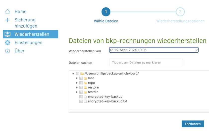Auch das Wiederherstellen von Sicherungen läuft bei Duplicati über ein GUI ab.