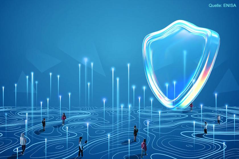 Ein Schild im Cyberspace symbolisiert die Abwehr von IT-Bedrohungen gemäß dem jüngsten ENISA-Threat-Landscape-Report (Quelle: ENISA)