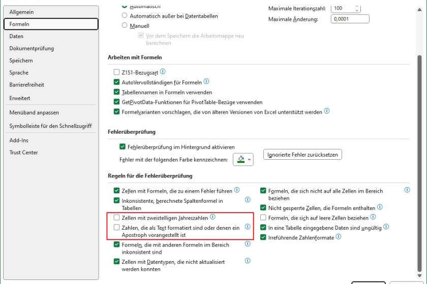 Die Regeln für die Fehlerüberprüfung lassen sich bei Microsoft Excel flexibel anpassen.