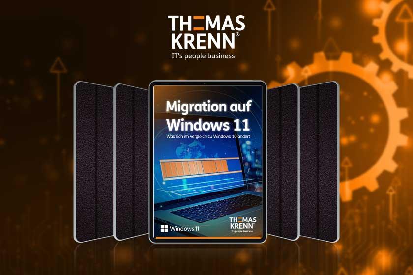 Aufgeschlagenes IPad von Thomas Krenn mit dem Titel Migration auf Windows 11