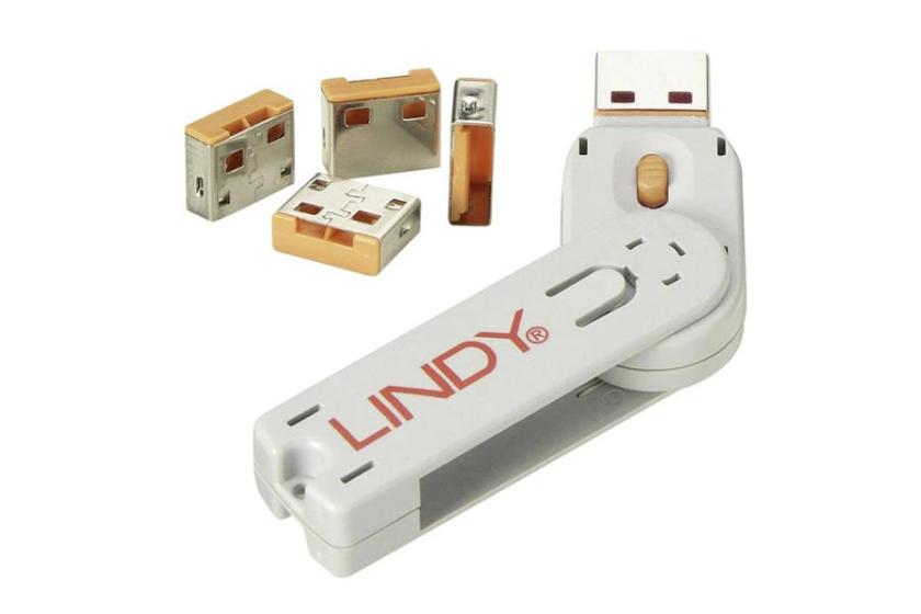 USB-Port-Lock von Lindy: Set aus vier farbcodierten USB-Schlössern mit Schlüssel zum Schutz vor unbefugtem Zugriff