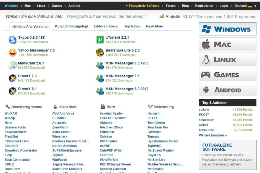 Den Yahoo Messenger 7.0 oder uTorrent 2.2.1 gefällig? Auf "Oldversion" werden Sie fündig.