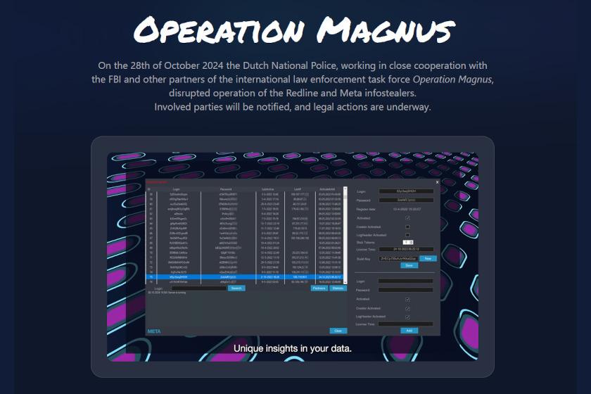 Im Rahmen der "Operation Magnus" haben Ermittlungsbehörden aus den Niederlanden und anderen Partnerstaaten die Infrastruktur hinter Redline und Meta hochgenommen. (Quelle: operation-magnus.com)
