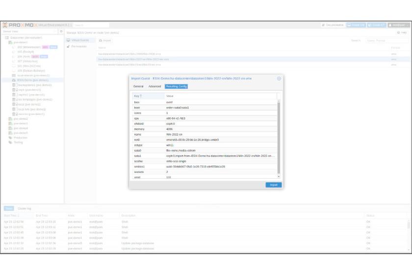 Der neue Import Wizard überführt vSphere-VMs samt Konfiguration nach Proxmox VE.