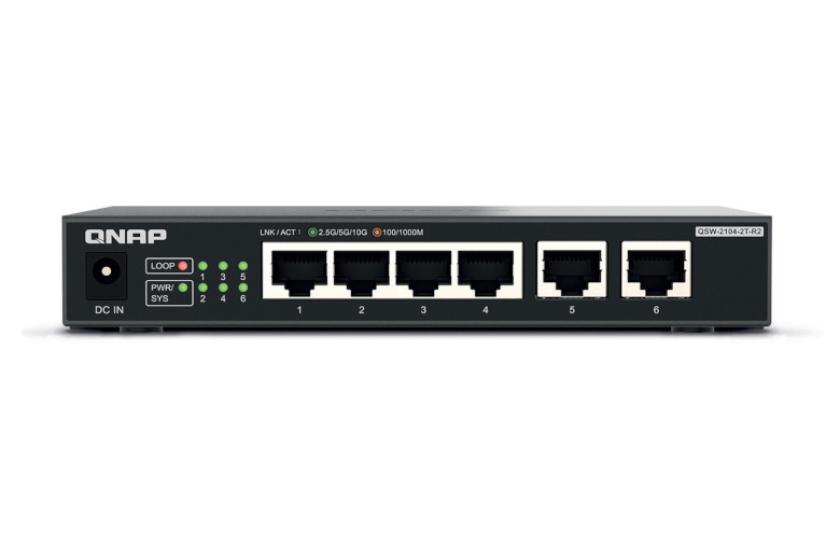 Der QSW-2104-2T-R2 kombiniert vier 2,5-GbE- mit zwei 10-GbE-Ports und unterstützt damit verschiedene Übertragungsgeschwindigkeiten nach dem NBASET-Standard.