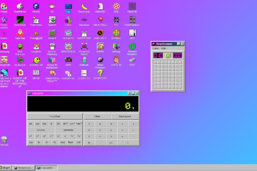 Ein alter Windows-Desktop mit zahlreichen Icons darauf.
