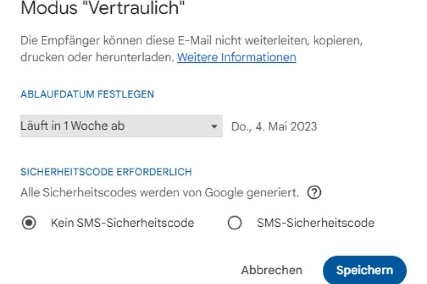 Der Modus "Vertraulich" verhindert, dass Empfänger einer Gmail-Nachricht diese weiterleiten, kopieren, drucken oder herunterladen können.