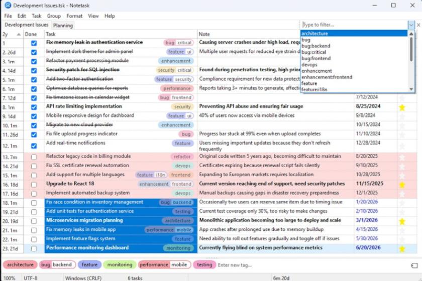 Screenshot einer Aufgabenliste mit teils erledigten und durchgestrichenen Tasks.