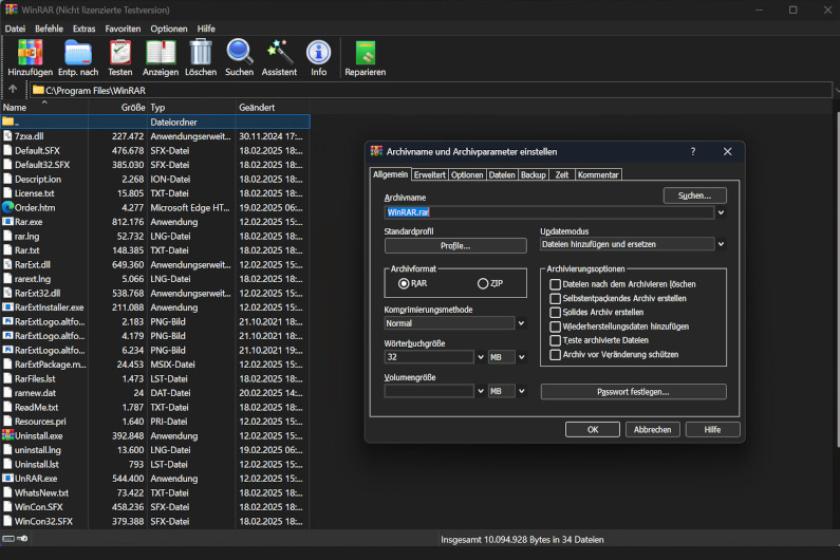 Going dark: WinRAR 7.10 bietet nun auch einen dunklen Modus und will zudem mehr Performance bieten.
