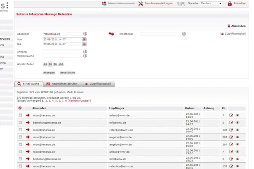 Eine datenschutzkonforme Langzeitarchivierung verspricht Retarus mit dem E-Mail-Archiv.