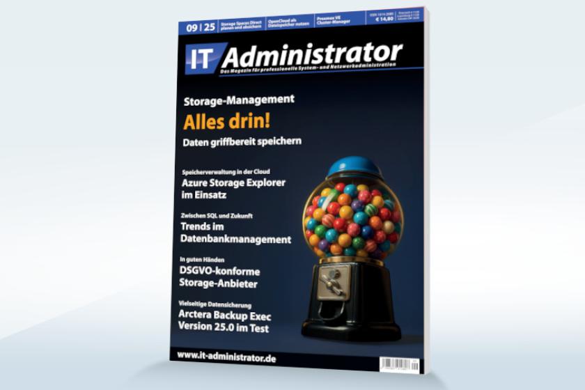 Titelseite des IT-Administrator Magazins September 2025 mit Schwerpunkt Storage-Management.
