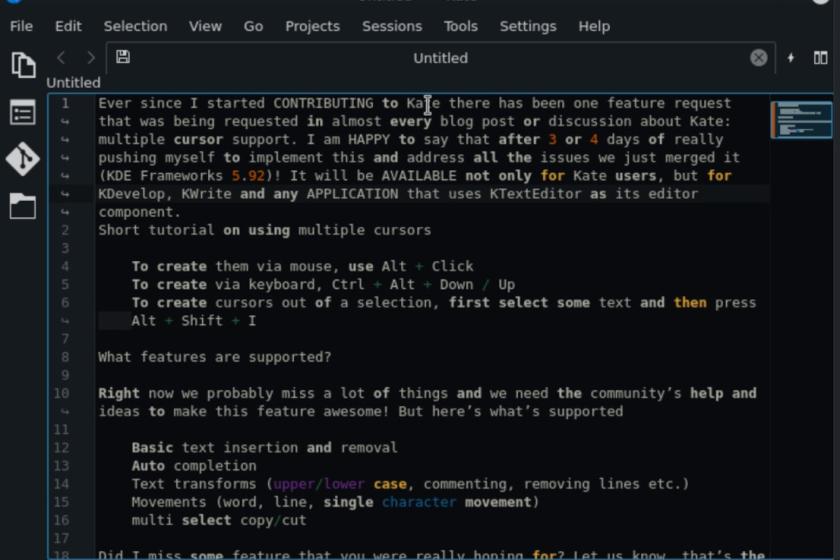 Kate bietet sich als Editor sowohl für die Texterstellung als auch das Programmieren an.