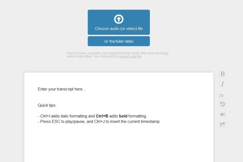 Es bedarf nicht mehr als das Hochladen eines Audio-Files, damit "oTranscribe" mit der Umandlung in Text beginnt.