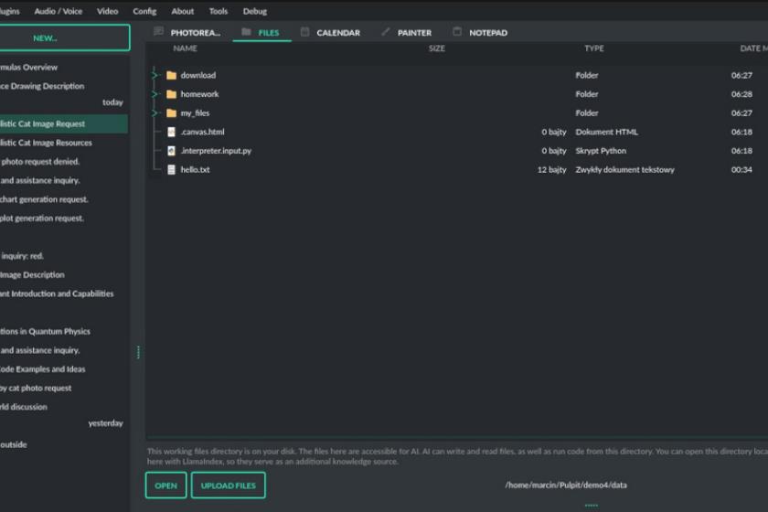Screenshot des Tools PyGPT mit einer Liste bereits erledigter Aufgaben und einem Datei-Explorer.