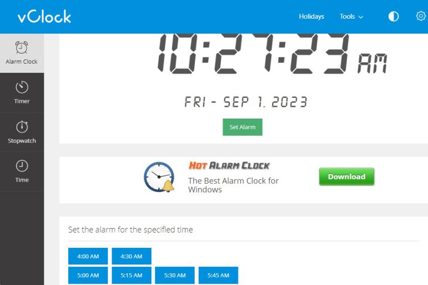 Mit vClock lässt sich auf der gleichnamigen Webseite schnell ein Alarm einrichten.