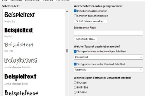 Das Tool SchriftDrucker verschafft den Überblick über vorhandene Fonts.
