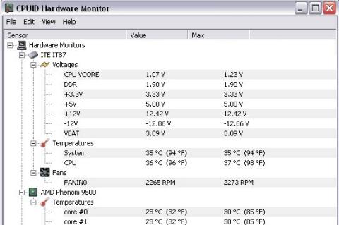 Das Tool "HWMonitor" gibt zahlreiche Parameter der Rechnerhardware aus.