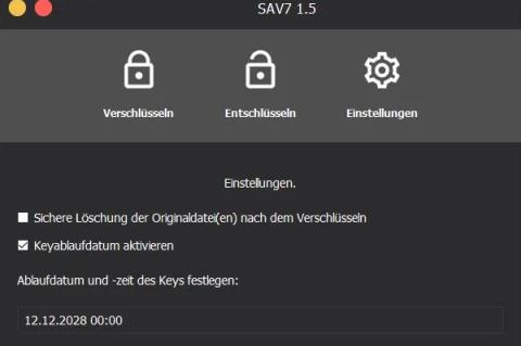 SAV7 verschlüsselt Dateien und vernichtet die Originale auf Wunsch. (Quelle: sav7.net)