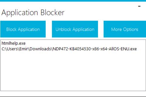 Screenshot des Tools Application Blocker mit einer aufgeführten, blockierten Anwendung.