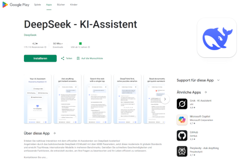 Screenshot der App Deepseek in Google Play.