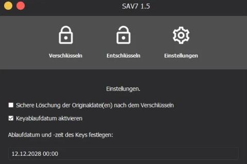 Mit SAV7 verschlüsseln Sie Dateien sicher und verpassen ihnen bei Bedarf ein Ablaufdatum. (Quelle: sav7.net)